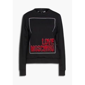 Love Moschino Black Embellished Cotton-Blend Fleece Sweatshirt, US2